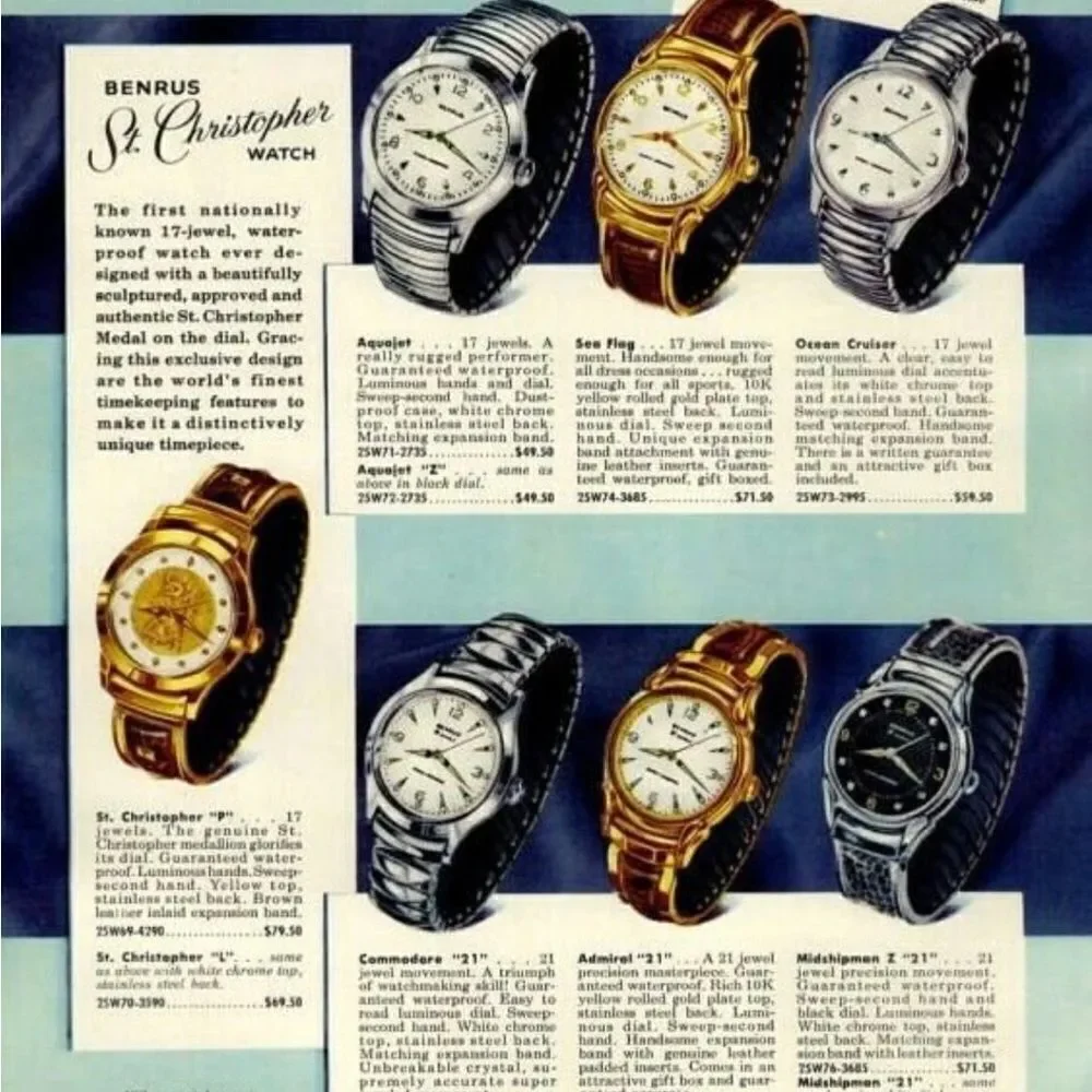1957 St. Christopher Protect Us Benrus 10kt rolled Gold Watch - Selling As Is